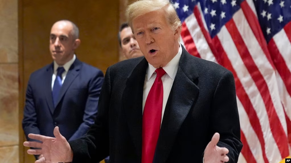 Former President Donald Trump speaks during a press conference at 40 Wall Street after a pre-trial hearing at Manhattan criminal court, March 25, 2024, in New York.